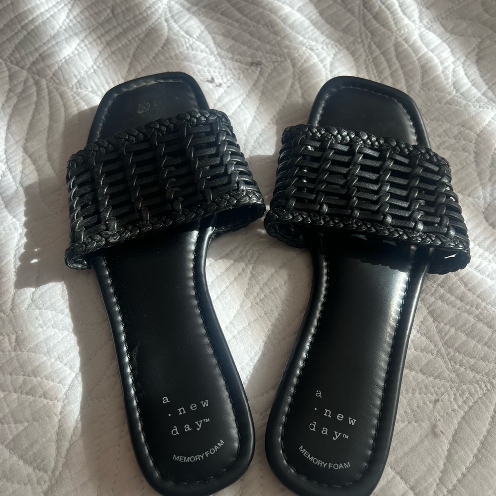 a new day Black Woven Slide Sandals
